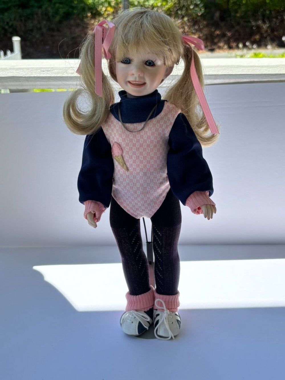 Vintage 1985 Boots Tyner Design Porcelain Doll Blonde Pigtails Retro 80s Workout